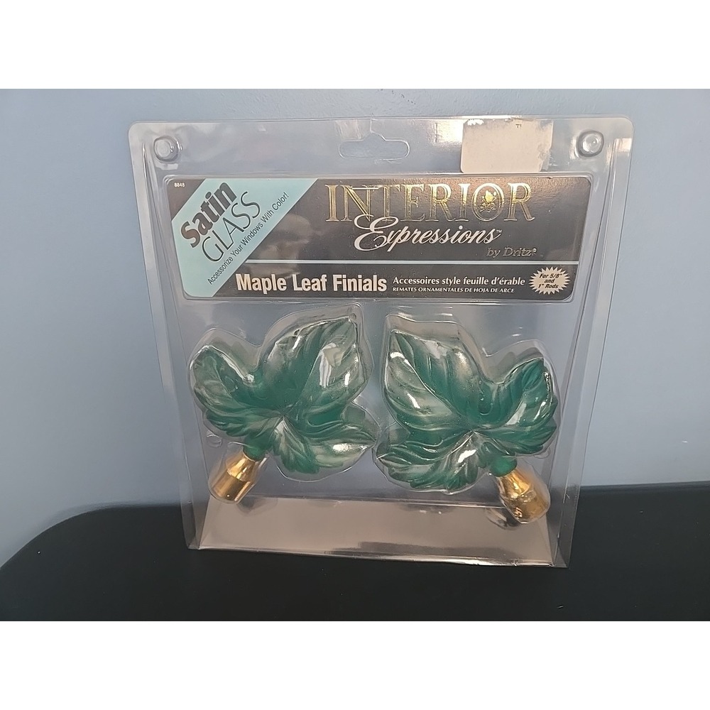 Maple Leaf Glass Finials Green 5/8" And 1" Adjustable Rods Interior Expressions